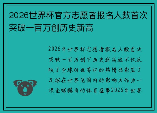 2026世界杯官方志愿者报名人数首次突破一百万创历史新高